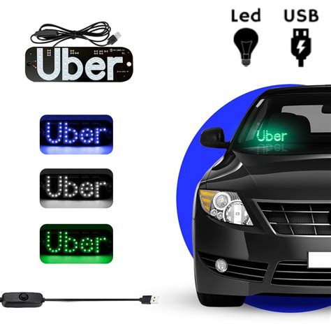 Placa Uber Led Usb Painel Letreiro Uber Motorista De Aplicativo Para