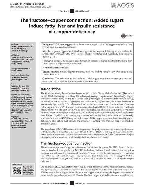 The Fructose Copper Connection Added Sugars Induce Fatty Liver And
