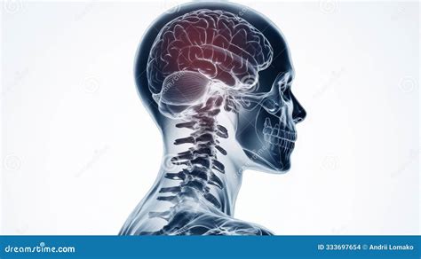 Human Skeleton And Brain Anatomy Illustration Showing Spinal Structure