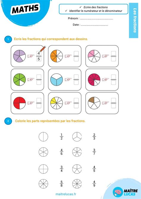 Fiches Exercices sur les fractions 20 exercices CM1 CM2 Maître Lucas