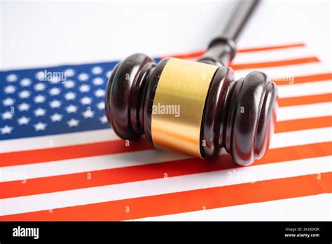 Usa America Flag With Gavel For Judge Lawyer Law And Justice Court