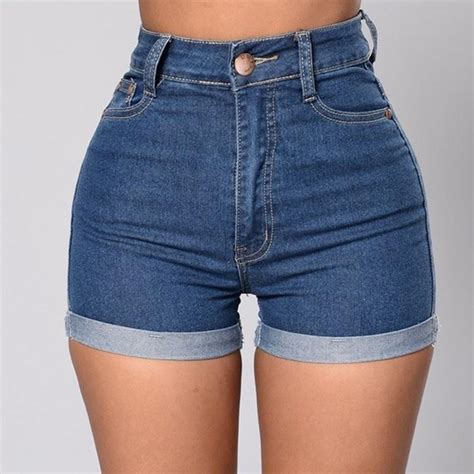 Buy Women Fashion High Waist Denim Shorts Rolled Sexy Light Blue Package Hips Shorts At