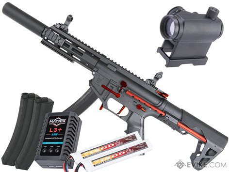 King Arms Pdw Mm Sbr Airsoft Aeg Rifle Color Black Red Silenced