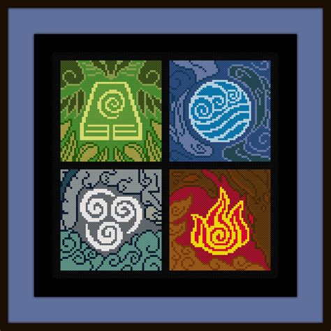 Free Avatar The Last Airbender Cross Stitch Pattern Elemental Symbols