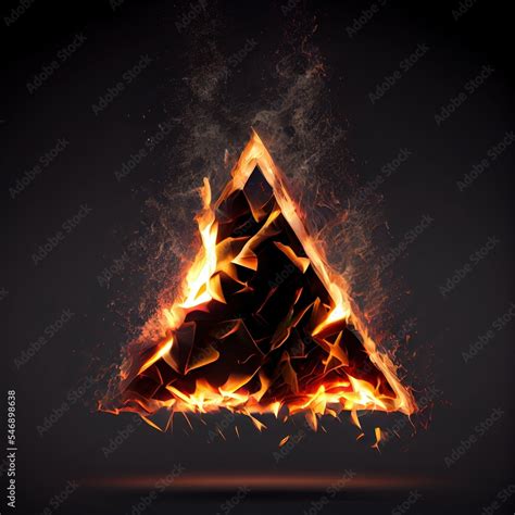 Fire Triangle On Black Background Isolated Triangle Silhouette Made Of