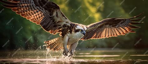 Premium Ai Image A Wild Osprey Catching Fish Generative Ai