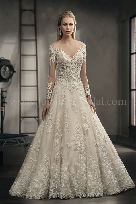 T192056 Illusion Bodice Illusion Neckline Embroidered Lace Ball Gown Wedding Dress With