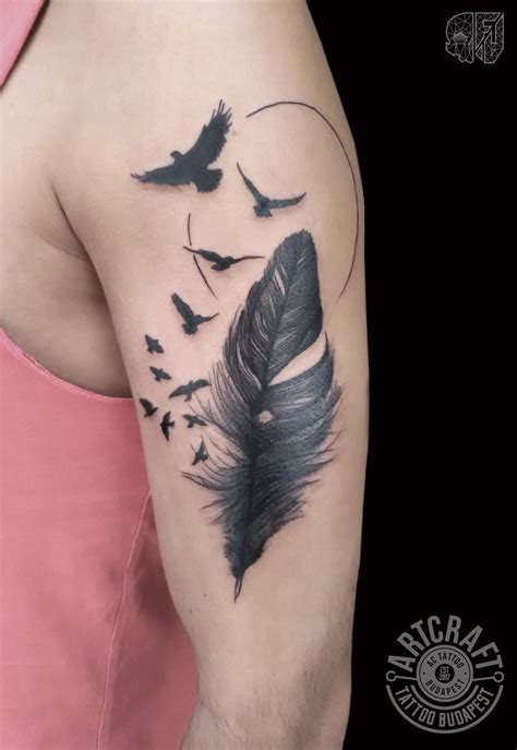 Feather With Flying Birds Tattoo Tattoos Birds Tattoo Leaf Tattoos