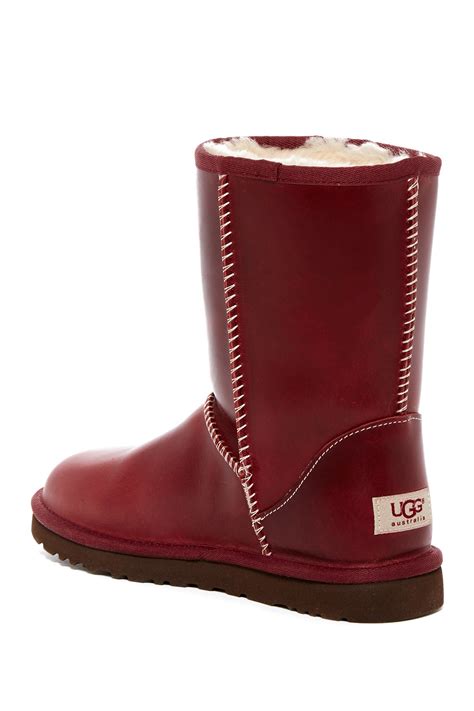 Ugg Classic Short Leather Uggpure Tm Lined Water Resistant Boot In Red Lyst