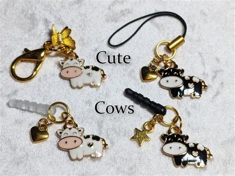 Cute Cow Cell Phone Charm Dust Plug Keychain Zipper Pull 35mm Etsy