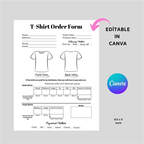 Shirt Order Form T Shirt Order Form Template Edit In Canva In