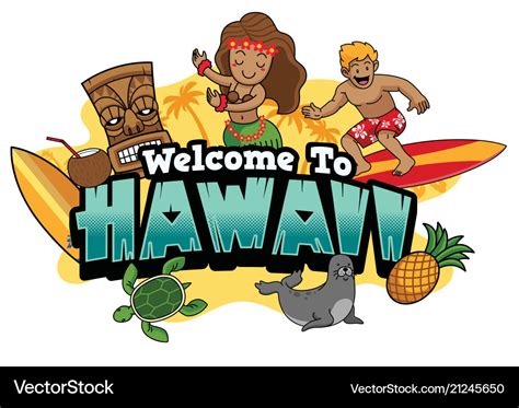 Welcome to hawaii cartoon style Royalty Free Vector Image