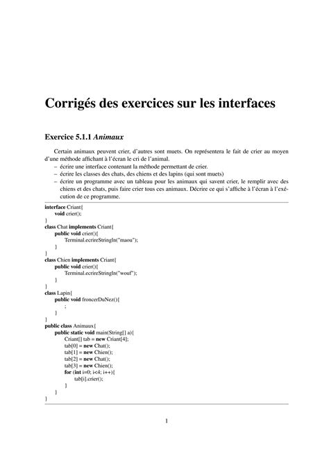 SOLUTION Corrige Des Exercices Sur Les Interfaces Programmation Java