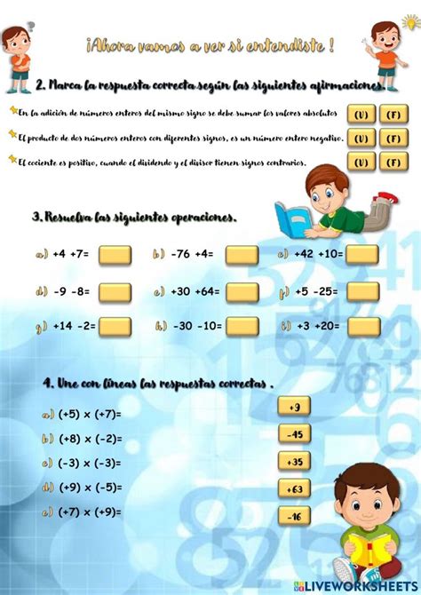 Ejercicio De Suma Resta Multiplicaci N Y Divisi N De N Meros Enteros