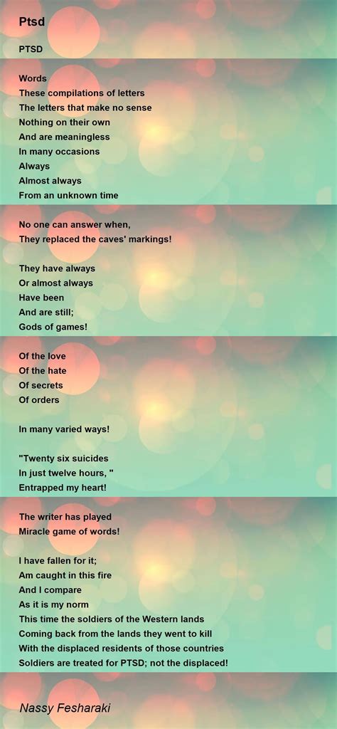 Ptsd Ptsd Poem By Nassy Fesharaki