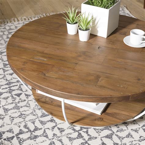 Alida Table Basse Coque Ronde X Cm Double Plateau Teck Recycl