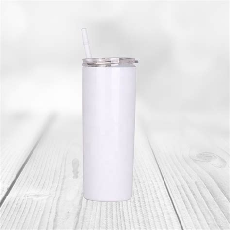 20 Oz Skinny Tumbler Blank Straight Gloss White Sublimation Tumbler With Metal Straw And Heat