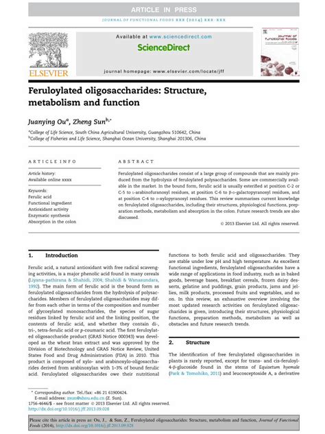 (PDF) Feruloylated oligosaccharides: Structure, metabolism and function - DOKUMEN.TIPS