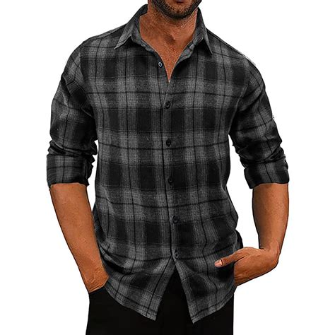 Elfindea Mens Shirts Mens Button Down Shirt Casual Flannel Plaid Slim Fit Long Sleeve Spread