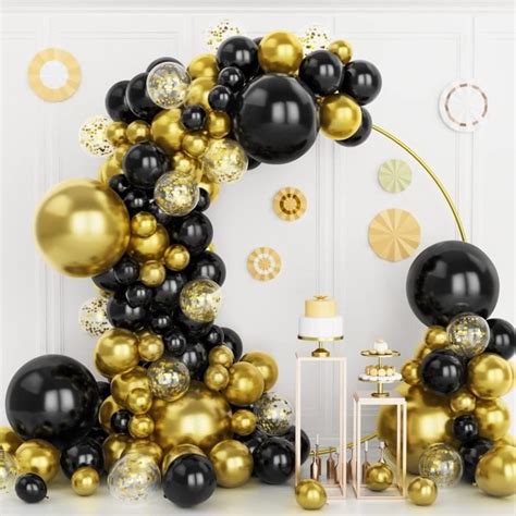 Kit Arche Ballons Noir Et Or 121Pcs 5 12 18 Pouces Noir Or Métallisé