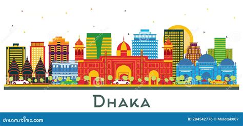 Dhaka Bangladesh City Skyline With Color Buildings Isolated On White Stock Vector Illustration