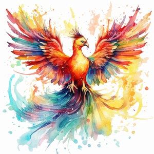 Watercolor Phoenix Digital Clipart Cosmic Phoenix Sublimation Etsy