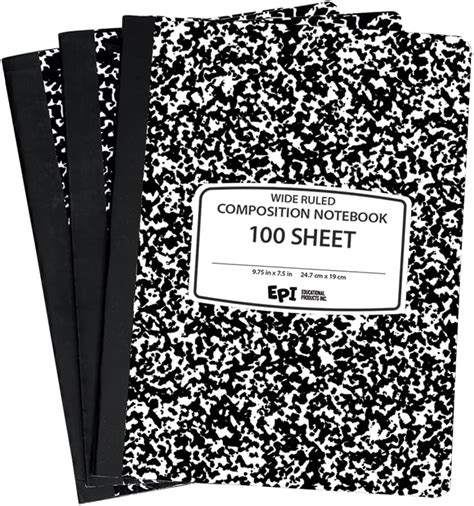 Epi Wide Ruled Black Marble Composition Notebook 100