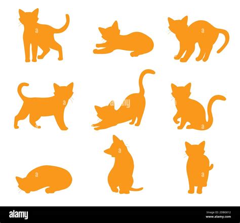 Cat set different poses silhouette isolated on white background. Vector ...