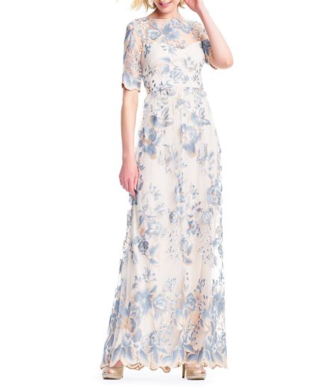 Adrianna Papell Embroidered Floral Print 34 Sleeve Mesh Gown Dillard