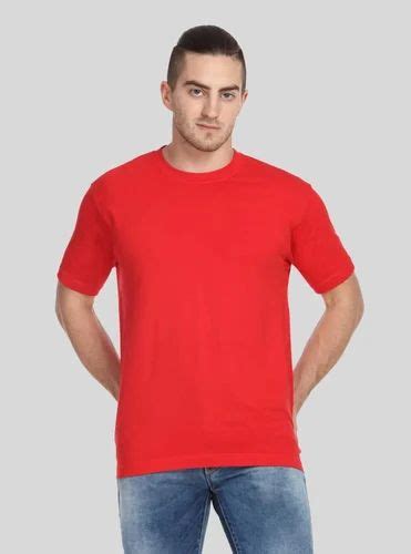 Cotton Red Round Neck Basic T Shirt Size Large Half Sleeves At Rs