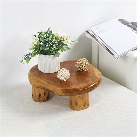 Greenage Natural Cedar Wood Serving Stand Rustic Wooden Pedestal Multi