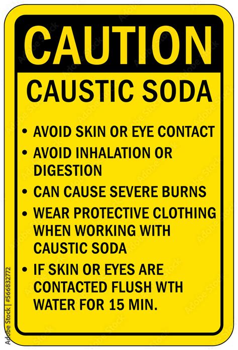 Protective Equipment Sign And Labels Caustic Soda Instruction Stock