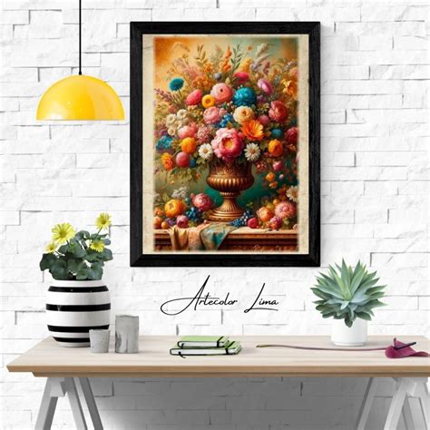 Arte Digital Quadro Vaso De Flor Em Pintura Vintage Elo