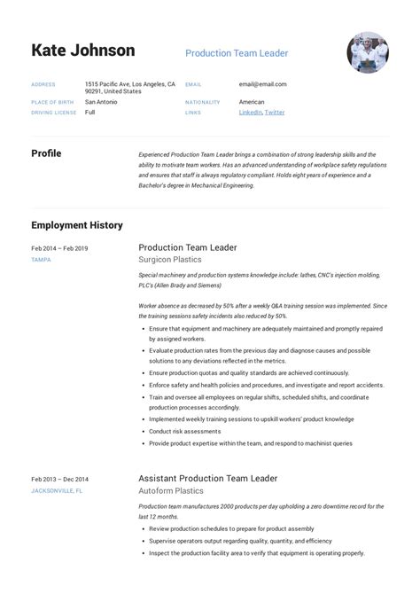 Production Team Leader Resume Examples Pdfs