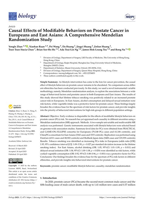 Pdf Causal Effects Of Modifiable Behaviors On Prostate Cancer In