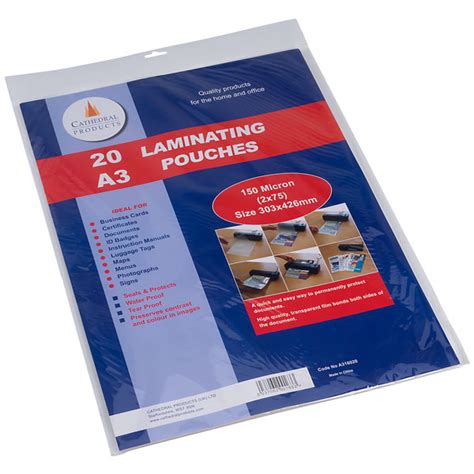 Cathedral Products A316020 A3 Laminating Pouches 150 Micron Pack 20