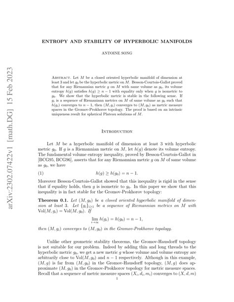 PDF Entropy And Stability Of Hyperbolic Manifolds