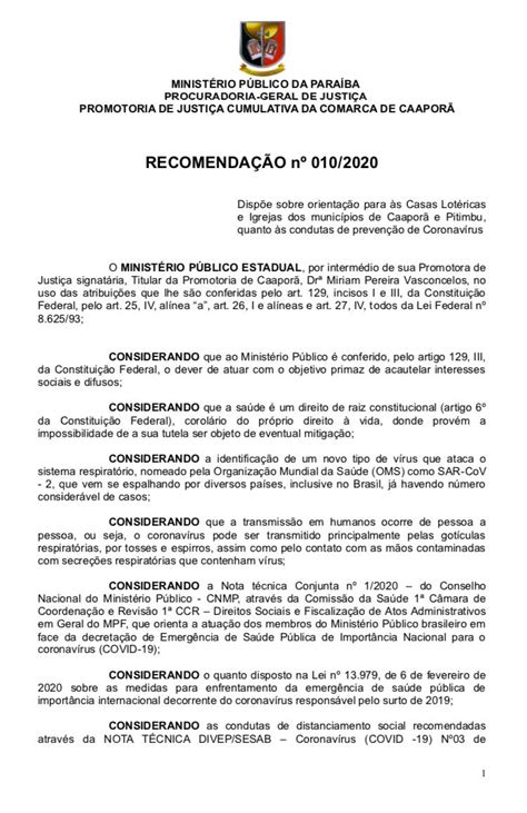 Prefeitura De Caaporã Ministério Público Publica Recomendação Nº 010