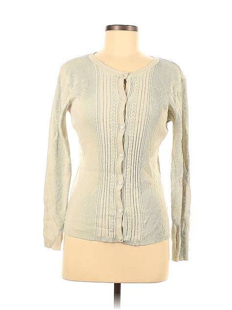 Jaclyn Smith Solid Tan Gray Silk Cardigan Size M 63 Off Thredup