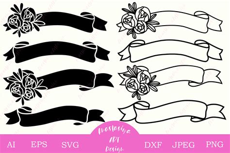 Floral Ribbon Banner Svg Split Frame Dxf Flower Border Svg