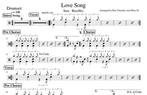 Love Song Arr Ben Charnley Mina Yu By Sara Bareilles Sheet Music For Drums At Sheet Music Direct