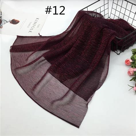 New Shimmer Pleated Hijab Scarf Plain Shiny Crinkle Shawl Fashion