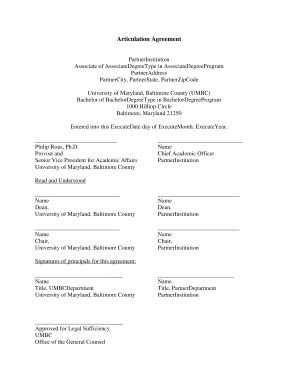 Fillable Online Articulation Agreement Template Revised Docx Fax