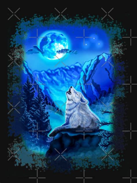 "Wolf, Wolf howling at moon, Blue Moonlight, Wolf Painting, Wolf And Moon" T-shirt by ...