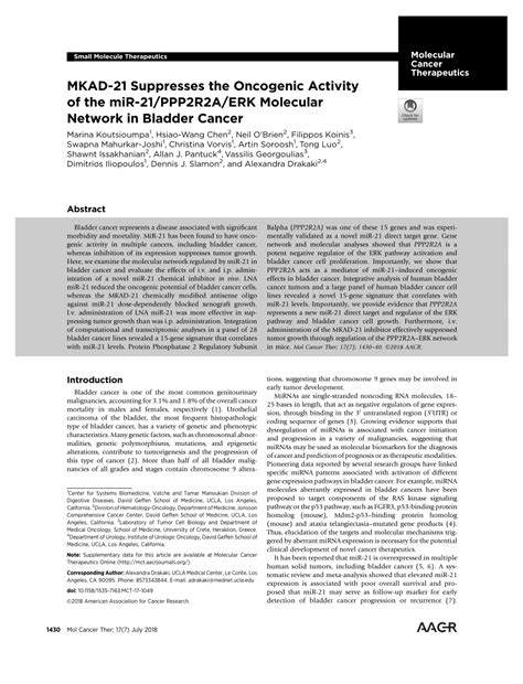 Pdf Mkad Suppresses The Oncogenic Activity Of The Mir Ppp R A