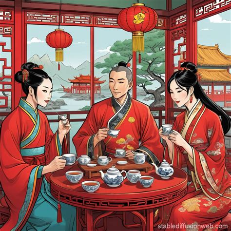 Traditional Chinese Tea Room Scene Stable Diffusion Online