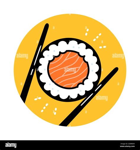 Chopsticks Holding Sushi Roll Vector Hand Drawn Cartoon Doodle