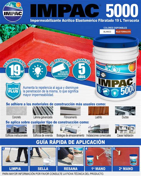 IMPERMEABILIZANTE ACRÍLICO FIBRATADO TERRACOTA 5 AÑOS IMPAC 5000 19 L