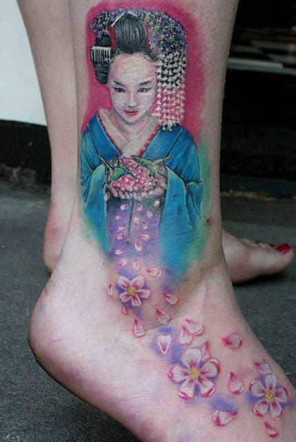 Geisha With Cherry Blossom Flowers Tattoo By Mirek Vel Stotker Geisha