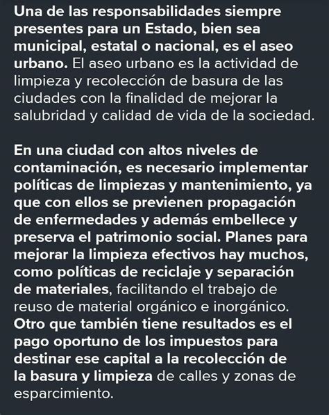 Elabora Un Ensayo Argumentativo Sobre Como Mejorar La Limpieza De La